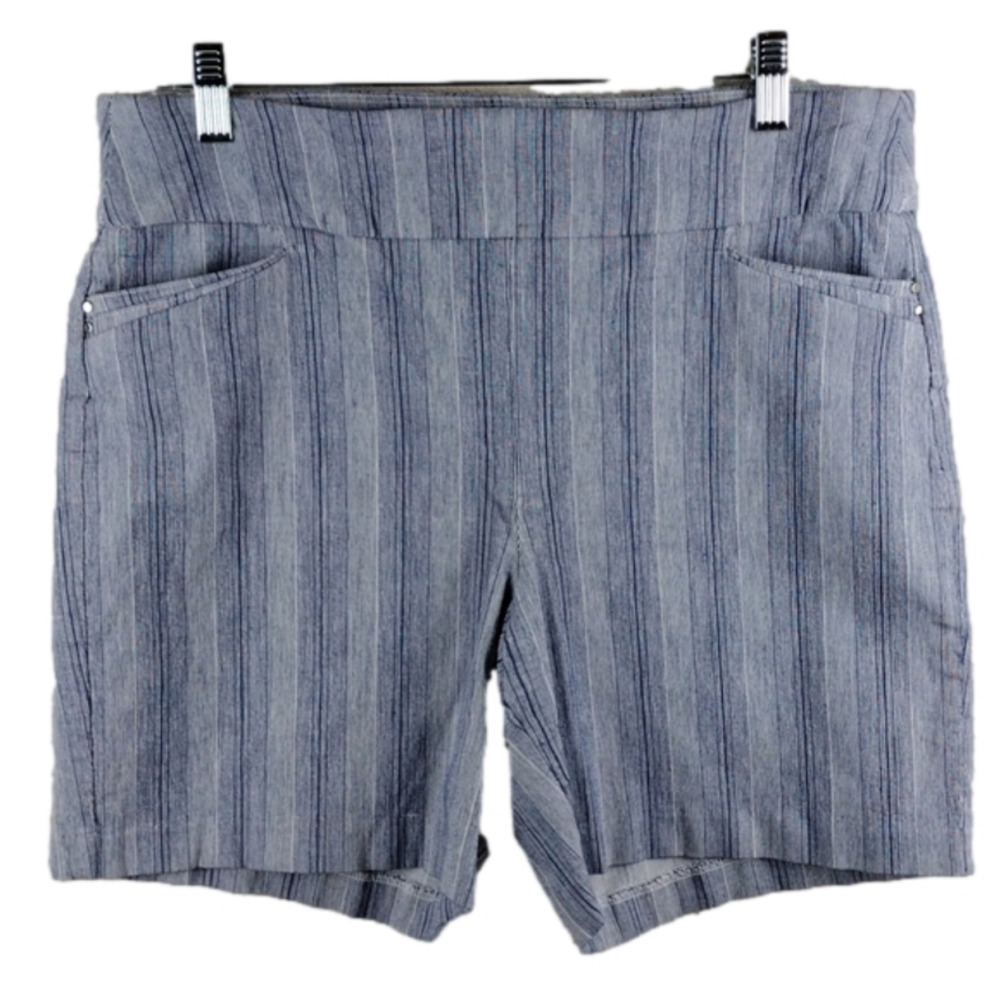 Attyre New York Blue White Pinstripe Rayon Mid Rise Pull On Casual Bermuda Short
